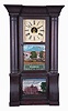 Clocks- 2 (Two): American shelf clocks: (1) Birge, Peck & Co., Bristol, Conn., cornice and column shelf clock with a weight driven, 8 day, time and strike brass strap movement in a mahogany veneered case, c1850; (2) Atkins Clock Co., Bristol, Conn., "London" shelf clock with a spring driven, 8 day, time and strike movement (265B) in a rosewood veneered case, c1865.