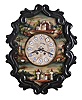 France, morbier baker's wall clock, 8 day, time and strike, spring driven movement with music on demand by pull repeat in an ebonized wood case with painted dial surround and raided cabochon numerals on a glass dial signed "LEMAN"