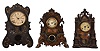 Clocks- 9 (Nine): (1) American iron front case (no movement) c1860; (2) American iron front shelf clock with a spring driven, 8 day timepiece movement, c1860. (3) American iron front shelf clock with a 30 hour timepiece movement and a "Mermaid Times" label on the case bottom, c1860. (4) Forestville Mfg. Co., Forestville, Conn shelf clock with an 8 day spring driven time and strike movement in a wooden case with gilt design and MOP inlay, c1860. (5) A. S. Platt & Co., Bristol, Conn. iron front (painted with MOP inlay) shelf clock with a spring driven 30 hour time and strike movement, c1860. (6) Waterbury Clock Co., 4 Courtland St., New York, painted iron front shelf clock with a 30 hour time and strike movement, c1860. (7) Unmarked American iron front (painted) shelf clock with a 30 hour time & strike spring driven movement, c1860. (8) F. Kroeber Clock Co., New York, iron front shelf clock with a spring driven 30 hour time and strike movement, c1865. (9) Upson Brothers, Bristol, Conn. iron front beehive shelf clock (paint and MOP inlay) with a spring driven, 8 day, time and strike movement (Morse No. (1), c1855