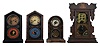 Clocks- 4 (Four): (1) E. Ingraham & Co., Bristol, Conn., "Doric" shelf clock with a 30 hour spring driven time and strike movement in a rosewood veneered case, c1875; (2) E. Ingraham & Co., Bristol, Conn., "Mosaic Doric" shelf clock with an 8 day spring driven time and strike movement. in a rosewood veneered case, c1875. (3) Welch, Spring & Co., Forestville, Conn., "Italian No. 3" shelf clock with a spring driven 30 hour time and alarm movement in a rosewood veneered case, c1878. (4) New Haven Clock Co., New Haven, Conn., "Alderman" shelf clock with a spring driven, 8 day, time and strike movement in an oak case, c1885.