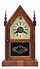Clocks- 6 (Six): (1) Boardman and Wells, Bristol, Conn., steeple shelf clock with a spring driven 30 hour time and strike fusee movement in a mahogany veneered case, c1844; (2) Boardman and Wells, Bristol, Conn., steeple shelf clock with a spring driven 30 hour time and strike movement in a mahogany veneered case, c1844. (3) J. J. Beals & Co., Boston, Mass., steeple shelf clock with a spring driven, 8 day, time and strike movement (J. C. Brown, Forestville, Conn) in a mahogany veneered case, c1850. (4) Jerome & Co., New Haven, Conn steeple shelf clock (case only) c1860. (5) Brewster & Ingrahams, Bristol, Conn. steeple shelf clock with a (brass) spring driven 30 hour time and strike movement in a mahogany veneered case, c1850. (6) German mini steeple shelf clock with a 30 hour time and alarm movement in a veneered case, c1870.