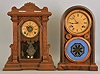 Clocks- 2 (Two): (1) E. Ingraham & Co., Bristol, Conn., "Venetian No. 1" shelf clock with a spring driven, 8 day, time and strike movement in a rosewood veneered case, c1870; (2) E. Ingraham & Co., Bristol, Conn., unidentifed shelf clock with a spring driven, 8 day time, strike and alarm movement in a walnut case, c1885.