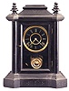 E. Ingraham & Co., Bristol, Conn., "Domino", 8 day, time and strike, spring brass movement black mantel clock.
