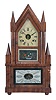 Birge & Fuller, Bristol, Conn., (sold by J. J. & W. Beals, Boston) steeple on frame shelf clock with a wagon spring driven 30 hour time and strike movement in a mahogany veneered case.
