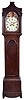 H. Cain, Luton, England, tall clock, 8 day, time, strike and calendar, weight driven movement pagoda top oak case with painted metal dial, painted spandrels and rocking Father Time