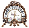 Planchon, a Paris, a rare and highly ornamental sector clock with retrograde display, the demi lune, gilt bronze case resting on hoof feet with foliate ornament, the case frame with acanthus border, sunflower form drop, and surmounted by bowknot tied floral sprays, Roman numeral white enamel dial, the center with polychrome enamel painting featuring figures on a shoreline, and with a single, elaborately fretted and engraved gilt hand, transiting the 180 degree dial once in twelve hours, then promptly returning to its starting point, 8 day, time and strike movement with retrograde function and lever platform