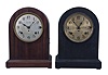 Clocks- 4 (Four) Chiming Mantel: 3 Seth Thomas "Sonora" chime clocks, the first a 5 bell model in mahogany round top case, the second a 4 chime rod model in walnut round top case, the last a 4 bell model in an oak case. The final clock is two-movement chiming clock playing Westminster on cathedral gongs.