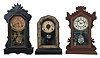 Clocks- 6 (Six): (1) E. Ingraham & Co.,Bristol, Conn., "Venetian" shelf clock with a spring driven, 8 day, time and strike movement in a rosewood veneered case, c1875; (2) E. Ingraham Clock Co., Bristol, Conn., "Halcyon" shelf clock with a spring driven, 8 day, time and strike movement in a walnut case, c1881. (3) Unmarked shelf clock with a spring driven, 8 day, time and strike movement in a celluloid covered case. (4) E. Ingraham & Co., Bristol, Conn., Phoenix shelf clock with a spring driven, 8 day, time and strike movement in a walnut case, c1881. (5) E. Ingraham & Co., Bristol, Conn., "Era" shelf clock with a spring driven, 8 day time, strike and alarm movement in a rosewood veneered case with putty grained front, c1883, (6) Waterbury Clock Co., Waterbury, Conn. unidentified shelf clock with a spring driven, 8 day, time and strike movement in a walnut case, c1890.