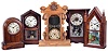 Clocks- 5 (Five): (1) William L. Gilbert Clock Co., Winsted, Conn., "Capital No. 43", case only; (2) New Haven Clock Co., New Haven, Conn., 30 hour, time and strike, spring brass movement Sharp Gothic or steeple clock c1860 (3) William L. Gilbert Clock Co., Winsted, Conn., 8 day, time, strike and alarm spring brass movement shelf clock, c1870 (4) Seth Thomas Clock Co., Thomaston, Conn. 8 day, time and strike, spring brass movement round top shelf clock, c1875 (5) Ansonia Brass & Copper Co., Ansonia, Conn., 8 day, time and strike, spring brass movement shelf clock. 1860