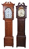 Tall Clocks- 2 (Two) English / Scottish period examples, circa 1830: (1) Ja. Rough, Kirkaldy in mahogany case with painted metal dial; (2) Unsigned in oak case with painted metal dial