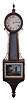 Clocks- 6 (Six) Wall: one weight driven banjo clock, a reproduction gravity clock, two German time and strike box clocks, a German time and strike Freischwinger and a Waterbury time-only drop octagon with simple calendar.