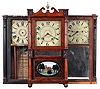 Clocks- 3 (Three): American shelf clocks: (1) Eli Terry, made for George Steel, Horton, Nova Scotia half column shelf clock with a weight driven 30 hour time and strike wooden works movement in a mahogany veneered case, c1835; (2) Chauncey Boardman, Bristol, Conn., stenciled half column and splat shelf clock with a weight driven 30 hour time and strike movement in a mahogany veneered case, c1835. (3) T. M. Roberts Bristol, Conn. for Henry Hart double decker shelf clock with a weight driven 30 hour time and strike wooden movement in a mahogany and maple case, c1835