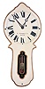 E. Howard & Co., Boston, Mass., "No. 28 Marble Dial" wall clock, with applied front panel including the 12-inch roman numeral dial signed "E. Howard & Co. Boston" and lower glazed section with black and gold leaf decoration, tri-foil steel hands, original white painted case housing the eight day brass movement stamped "E. Howard & Co./Boston/28" with recoil escapement, regulation from case top, evidence of Geneva stop, lead counter weight on intermediate wheel, iron weight cast "59", wooden pendulum rod and brass-faced bob.
