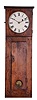 Bench-Made Shaker Timepiece with butter nut and pine flat top mortice and tenon case, zinc roman numeral painted dial, upper glazed door opens to the dial and barbed hands, lower door lenticle for pendulum viewing and hinged for access, eight day period "banjo" movement with step train, recoil escapement and lead weight.