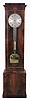 Austria, jewelers standing regulator, 30 day, time only, weight driven movement with grid iron pendulum and sweep seconds hand in a mahogany and mahogany veneer case with silvered dial and calendar aperture below 12