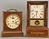 Clocks- 2 (Two): (1) Chauncey Jerome, New Haven, Conn., 30 hour, spring brass lever movement ripple molding shelf clock, c1850; (2) E. O. Goodwin, Bristol, Conn., 8 day, time and strike, spring brass movement cottage shelf clock, c1850.