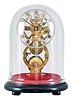 England, skeleton timepiece with center seconds and platform escapement, pierced, triple Venn diagram frame, Roman numeral silvered dial, blued steel spade and poker hands, 8 day fusee movement with 7 jewel lever platform and brass balance, all on a turned, ebonized base with glass dome