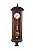 Austria, a miniature, hanging Vienna timepiece, mahoganized, 3 light case with deeply incurved bottom bracket, molded door and cornice, and with arch top crest, Roman numeral white enamel dial with brass bezel, and blued steel hands, 30 hour, weight driven movement with dead beat escapement and silk thread suspension, brass pendulum with steel rod, and brass clad weight