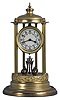 400-Hundred Day Torsion Pendulum Clock, Arabic numeral and floral decorated dial, year-duration spring powered brass movement marked on the reverse "Germany", six wheel train and torsion four ball pendulum, the brass gazebo form case with six fluted columns supporting the movement assembly, top cap with seven finials, all on a round base with pressed brass trim and covered by a glass dome.