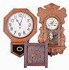 Clocks- 4 (Four) Wooden Wall: (1) Small driven mission style wall clock; (2) Ansonia time only store regulator; (3) Waterbury time only drop octagon; (4) New Haven "Eclipse" hanging gingerbread clock.