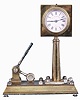 Hamilton, Crichton and Co., Paris, weather station with clock, aneroid barometer, and thermometer on a industrial metal base with counterweighted lever that, when pulled, causes the clock and barometer to rotate 180 degrees and return automatically when released.