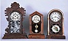 Clocks- 3 (Three) American Shelf: (1) Ansonia Clock Co., New York, "BEAVER", model, pressed walnut gingerbread, 8 day; (2) Wm. L. Gilbert Clock Co.,"OBELISK", in a rosewood veneer case, 8 day and (3) a Seth Thomas "CHICAGO" model from their City Series, 9 day