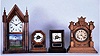 Clocks- 4 (Four) American Shelf: (1) Jerome & Co., (New Haven), 8 day steeple clock, mahogany; (2) Seth Thomas, octagon top time and alarm cottage clock; (3) Seth Thomas Flat Top, time and alarm cottage clock and (4) Ansonia "TIVOLI" in oak, 8 day time and gong strike.