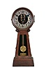 James Arthur, New York, New York, banjo style shelf clock, 8 day, time only, weight driven movement in a substantial and well made mahogany case, the silvered metal dial with skeletonized center, heavy brass pendulum bob with turned concentric convex rings, and damascened weight