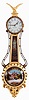 Elmer O. Stennes, Weymouth, Mass. girandole wall clock, 8 day, time only, weight driven Kilbourn & Proctor movement in a mahogany case with gold painted front and reverse painted throat and lower convex glass tablets, with painted aluminum dial