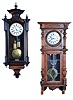 Clocks- 2 (Two) Vienna Regulator, 8 day, double brass weight driven, time and strike: (1) E. Bernstein, Oderberg, walnut case; (2) Unsigned, rosewood grained