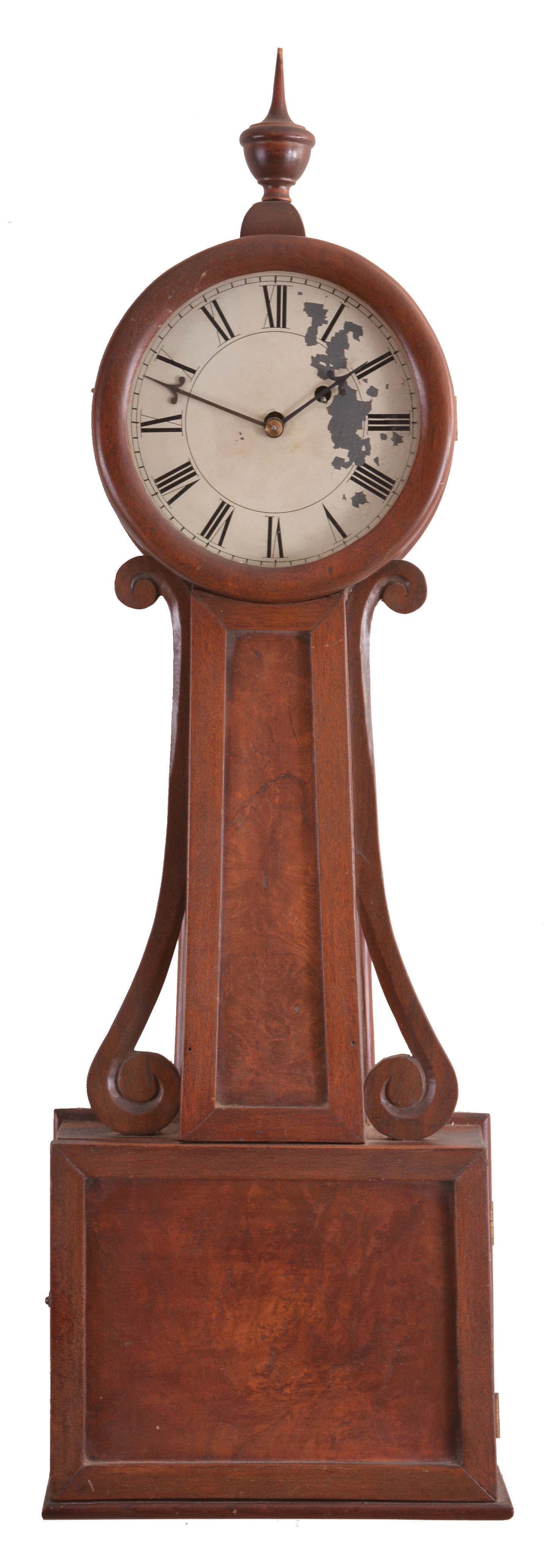 Unknown, modern handmade 8 day, weight brass movement patent or banjo timepiece based on a Attleboro design. — Antique Clocks Price Guide