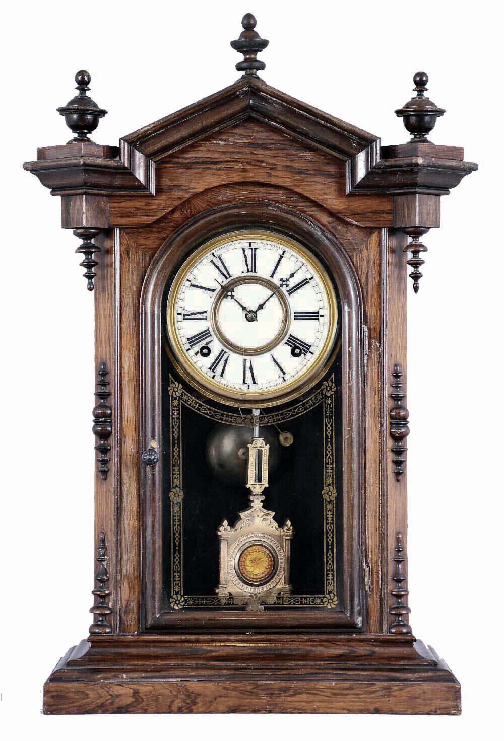 Welch, Spring &amp; Co., Forestville, Conn., "Lucca V.P." model shelf clock, 8 day spring movement, bell striking, in a rosewood case. — Antique Clocks Price Guide