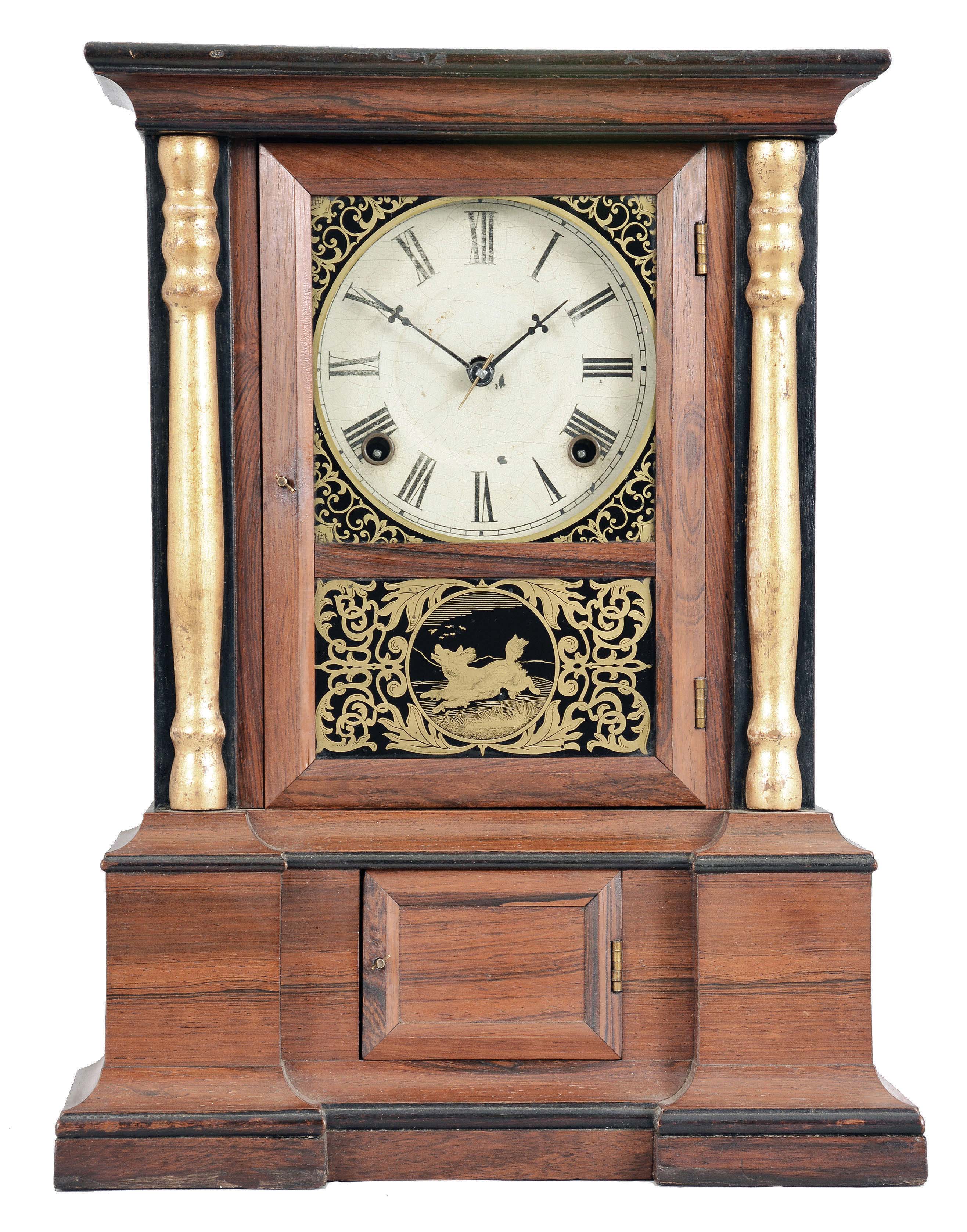 Atkins Clock Co., Bristol, Conn., "London" model, 8 day, time and strike, spring brass movement shelf clock. — Antique Clocks Price Guide