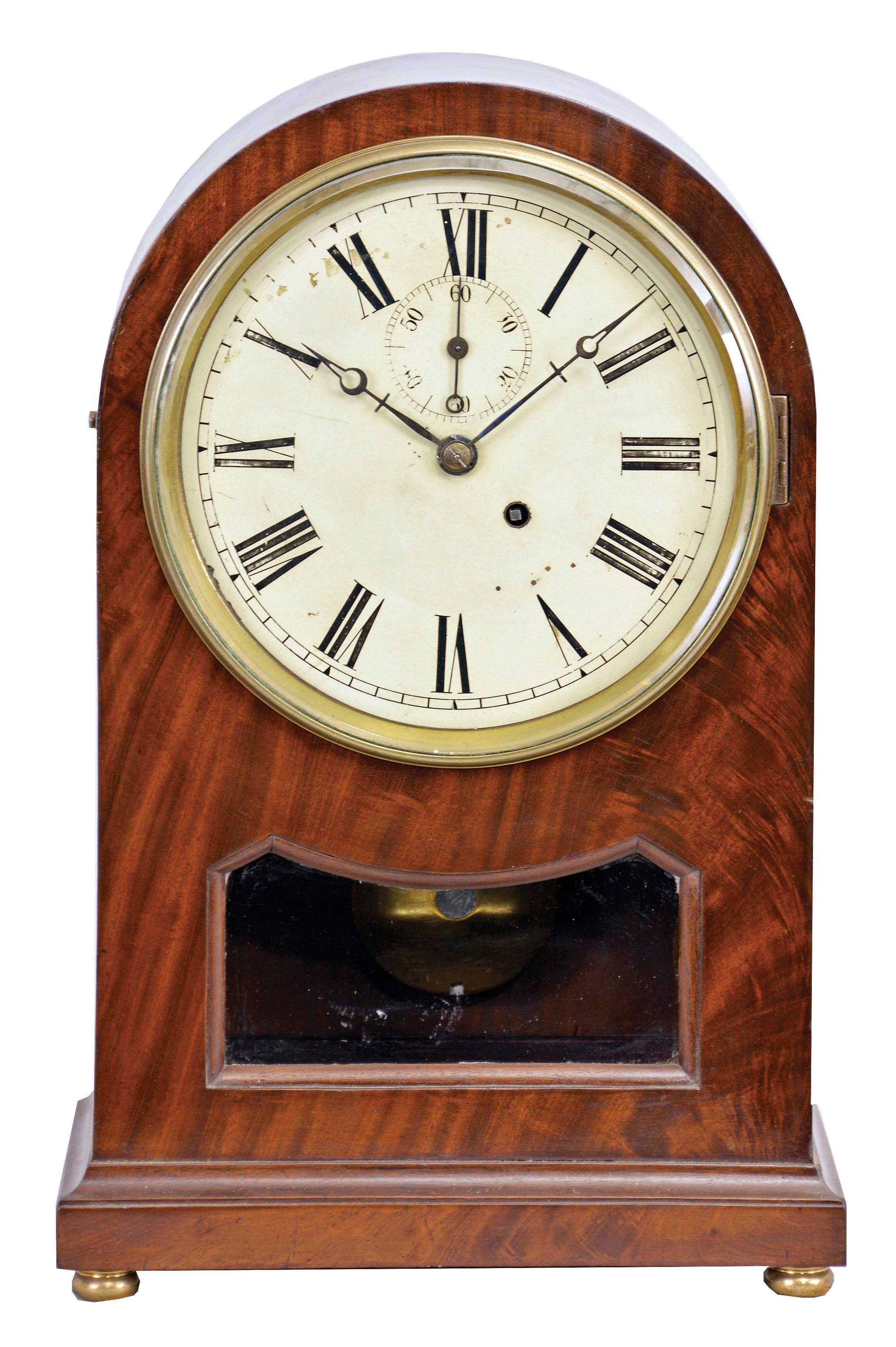English, 8 day, spring brass fusee movement mahogany round top bracket timepiece. — Antique Clocks Price Guide