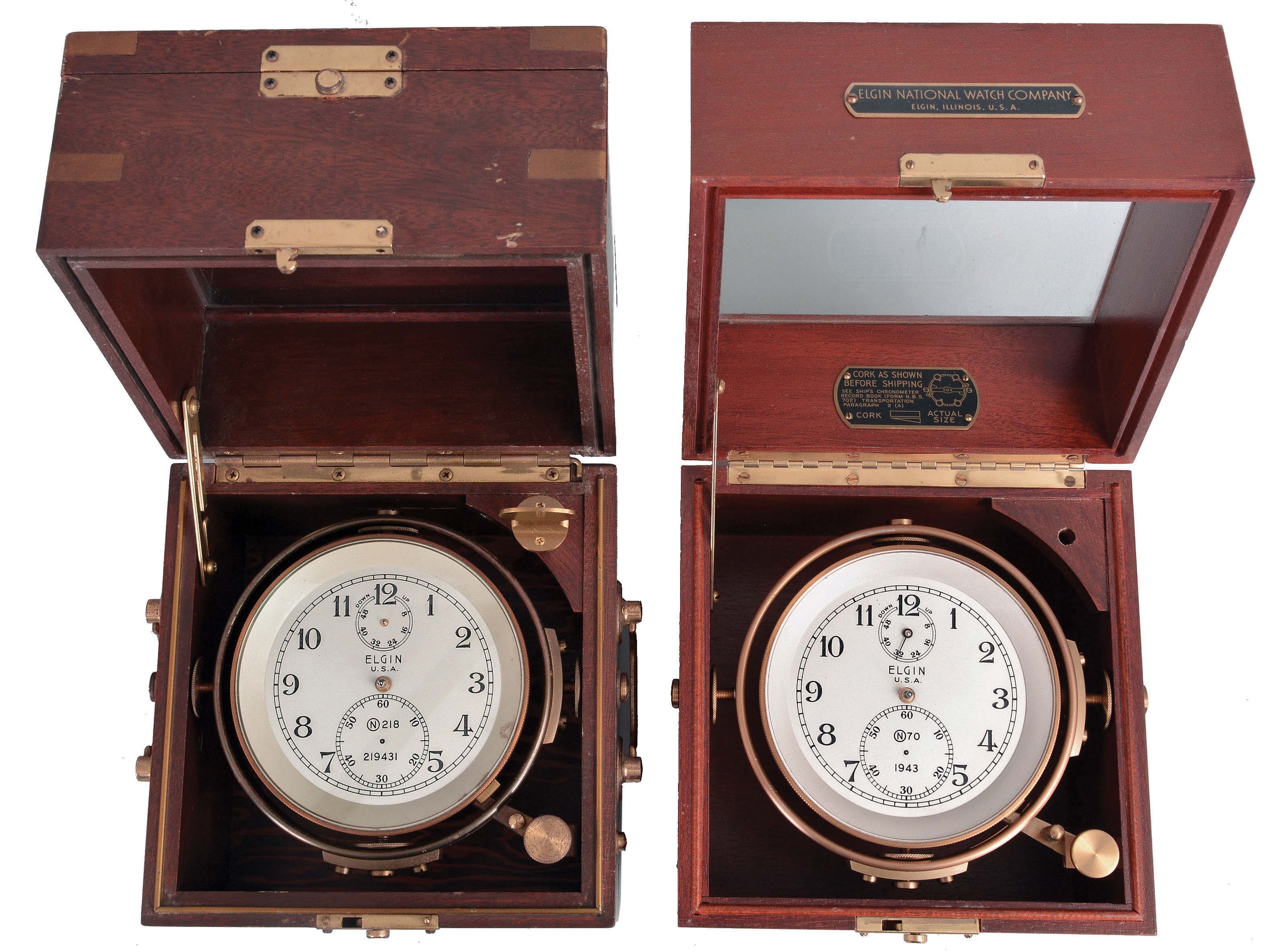 Chronometers- 2 (Two), both Elgin 600, one with three tier box, the other with two tier box, movements incomplete — Antique Clocks Price Guide