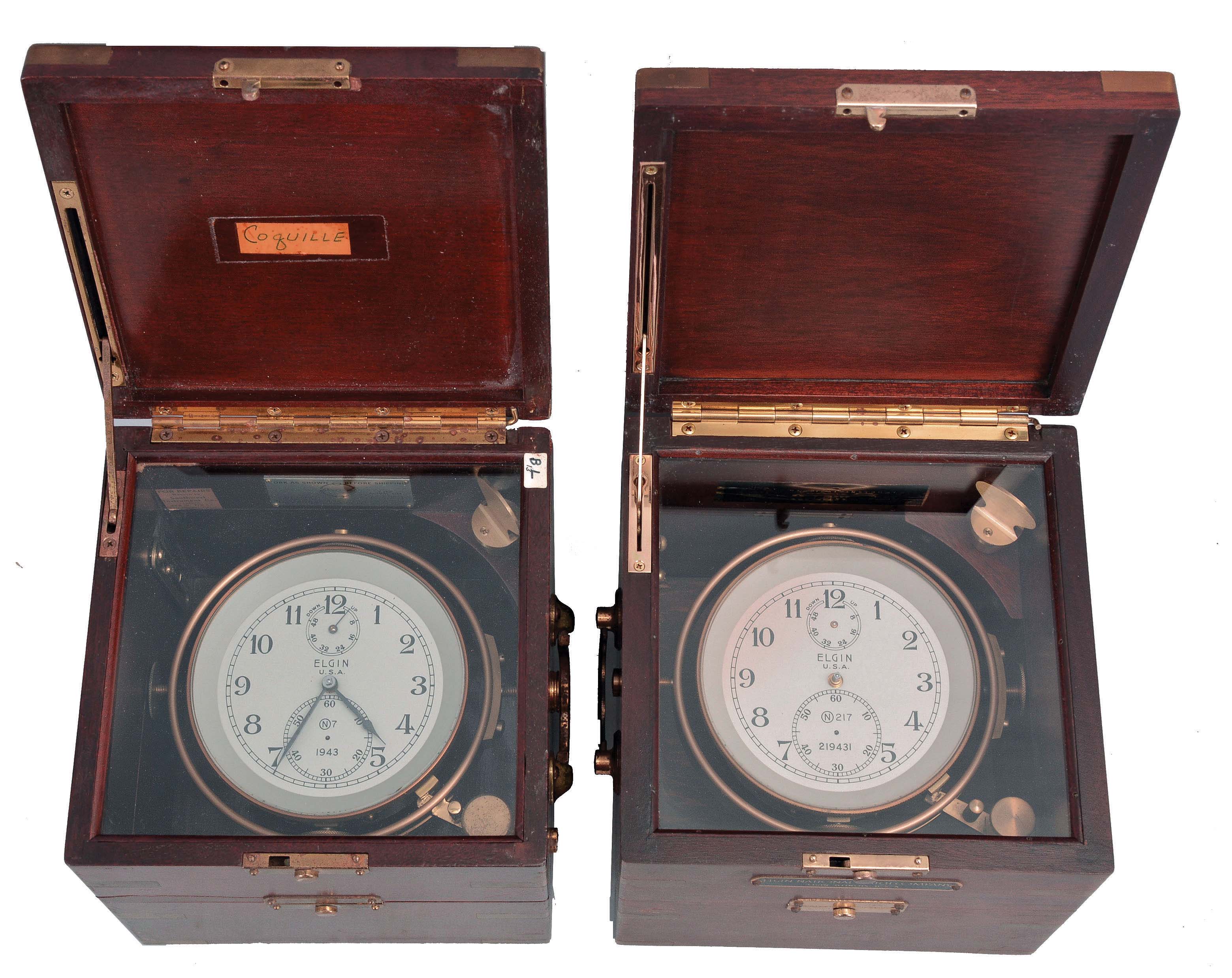 Chronometers- 2 (Two), both Elgin 600, both with three tier boxes, movements incomplete — Antique Clocks Price Guide