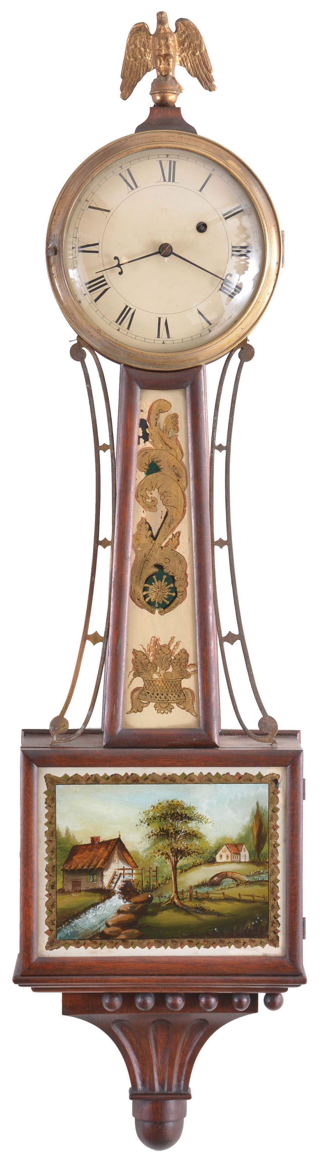Eastman Clock Co., Boston, Mass., 8 day, weight brass movement patent or banjo timepiece — Antique Clocks Price Guide
