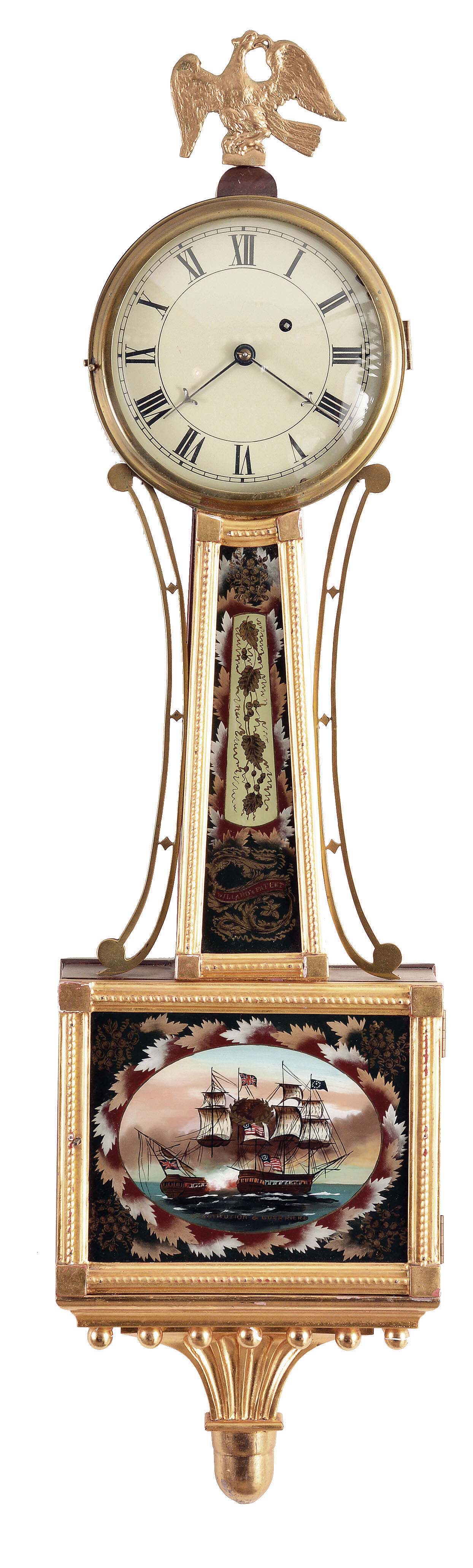 Unknown maker, reproduction, 8 day, weight brass movement patent or banjo timepiece. — Antique Clocks Price Guide