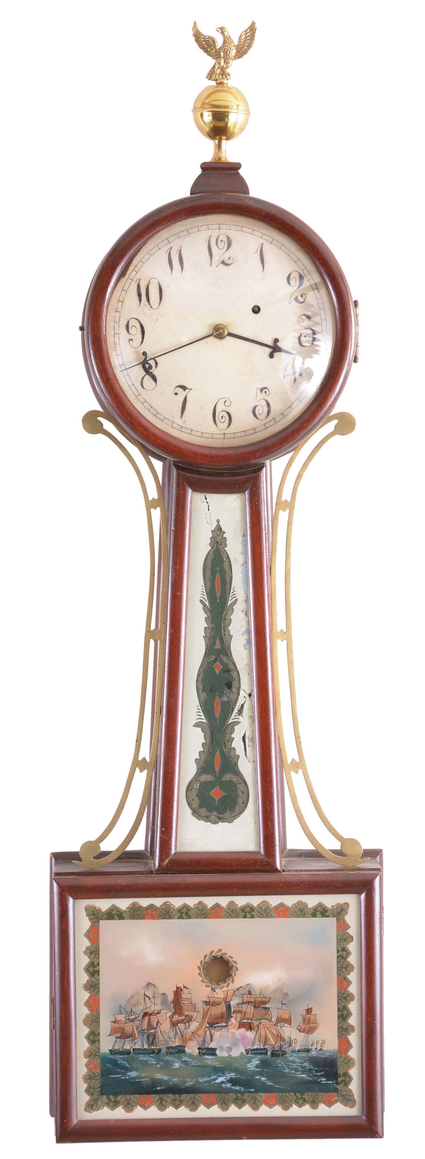 Killam &amp; Co., Pawtucket, Rhode Island, 8 day, weight brass movement Patent or banjo timepiece. — Antique Clocks Price Guide