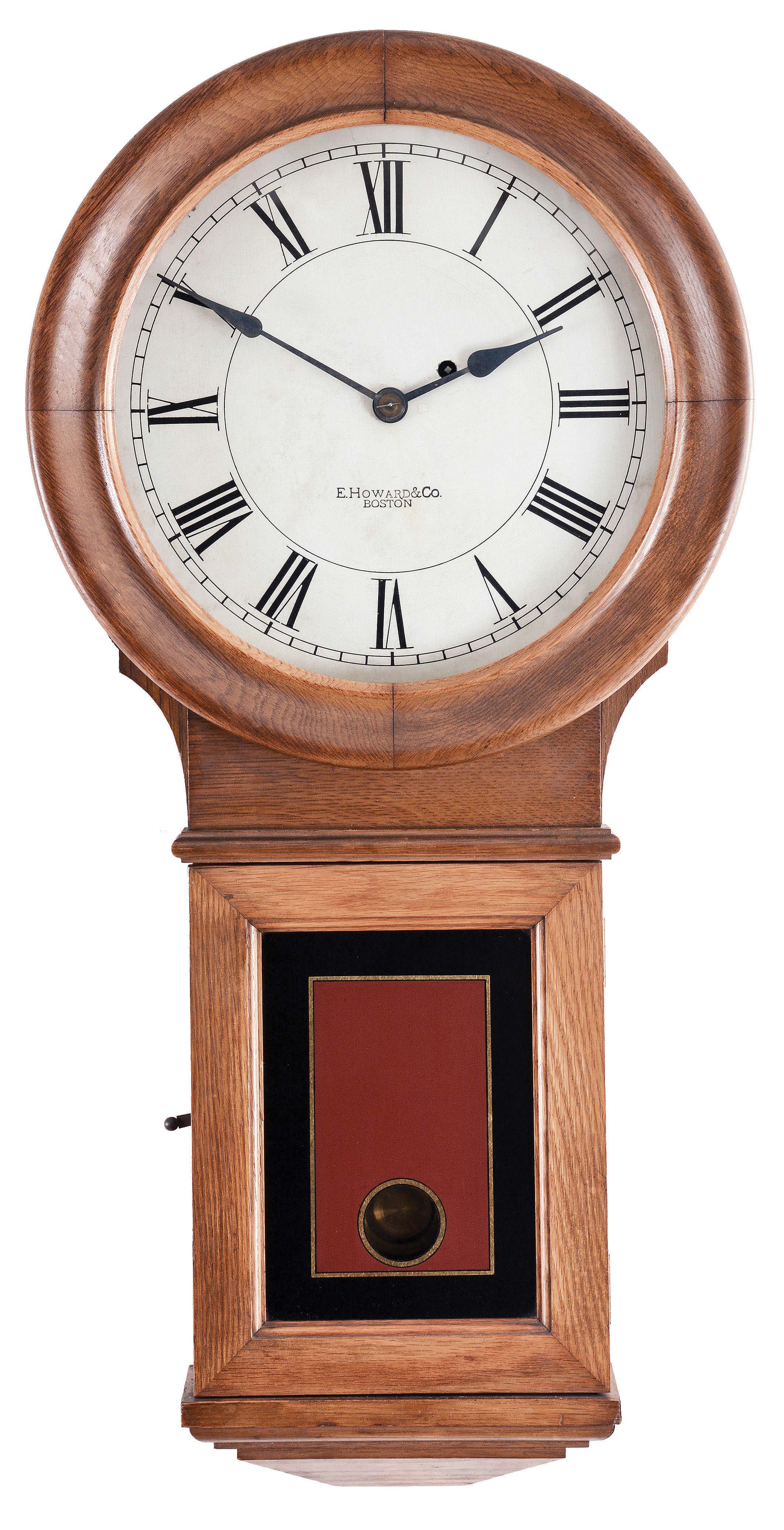 E. Howard &amp; Co., Boston, Mass., "No. 70 Regulator" wall clock with a weight driven timepiece movement in an oak case. — Antique Clocks Price Guide