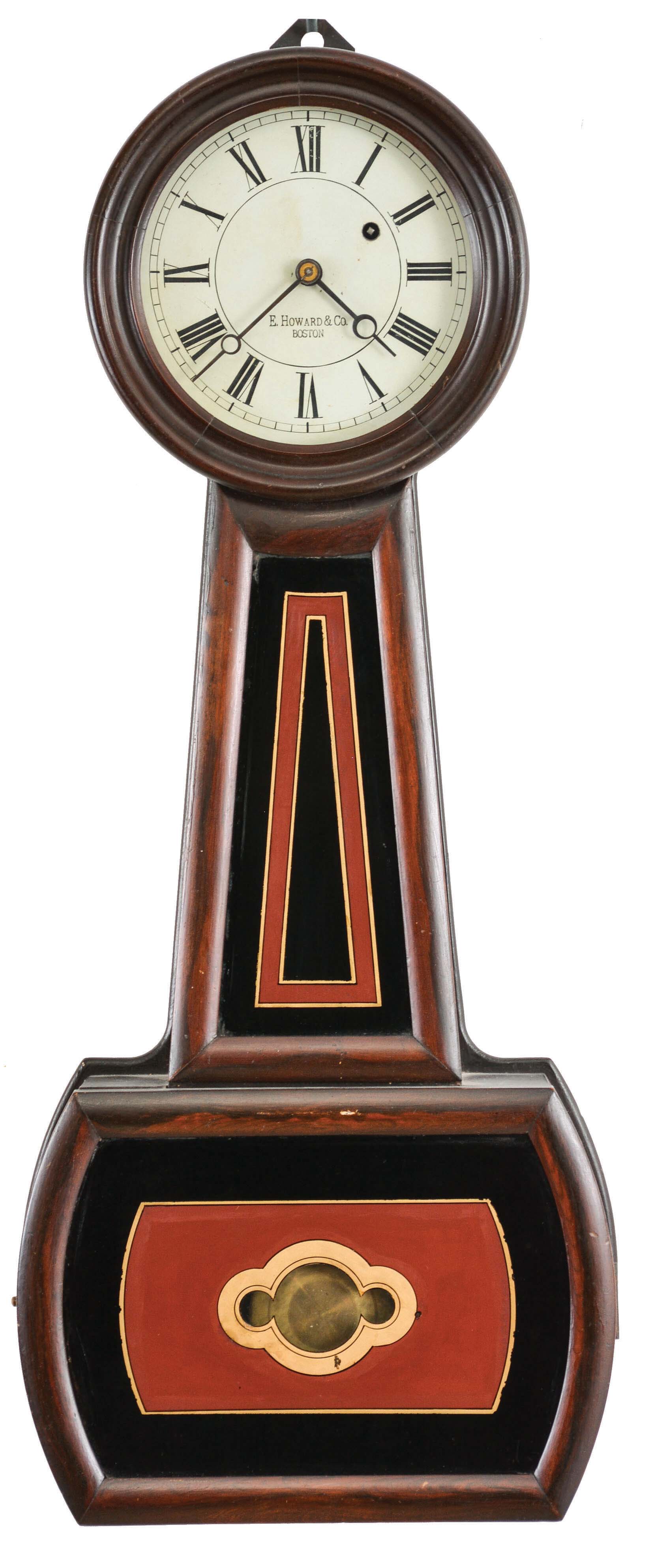 E. Howard &amp; Co., Boston, Mass., "No. 5 Regulator", 8 day, weight driven brass movement banjo wall timepiece. — Antique Clocks Price Guide