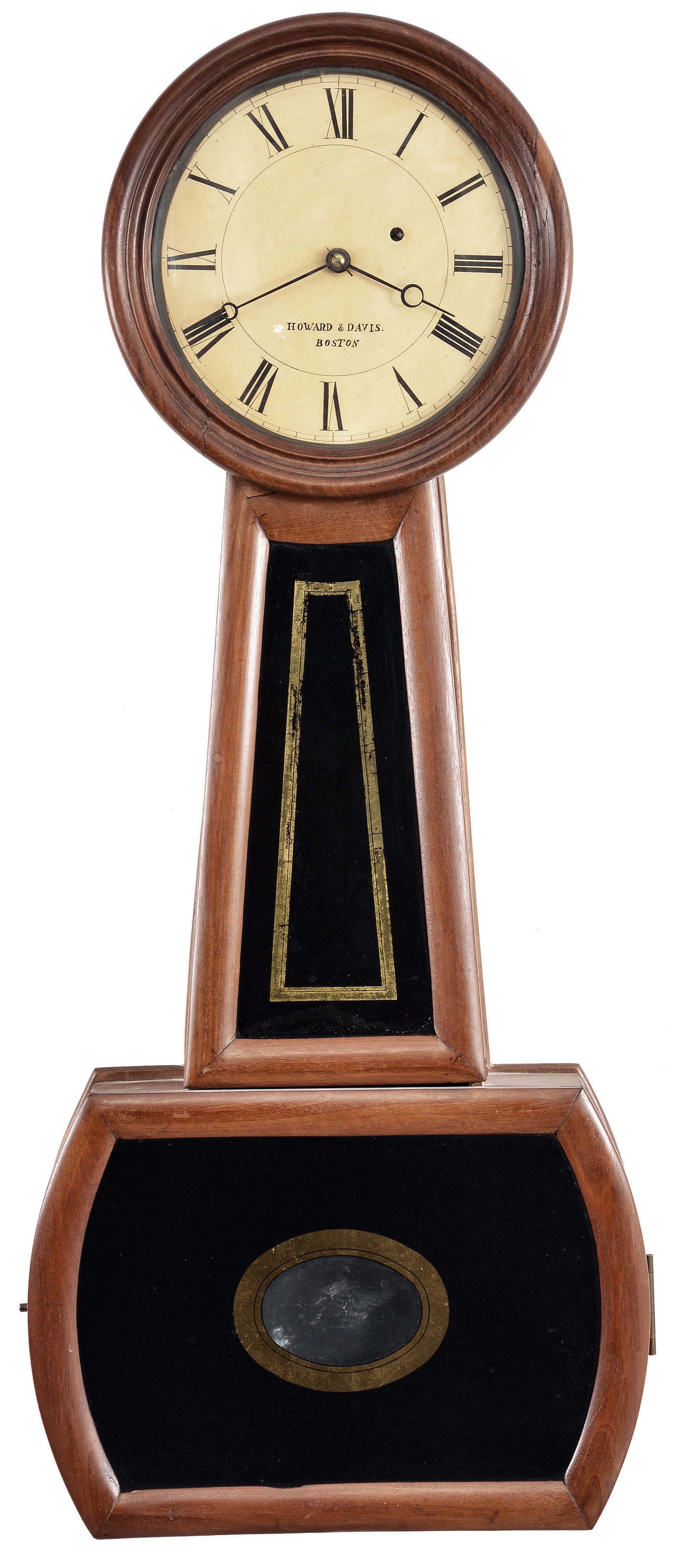 Howard &amp; Davis, Boston, Mass., "No. 3 Regulator" size, 8 day, weight driven brass movement banjo wall timepiece. — Antique Clocks Price Guide