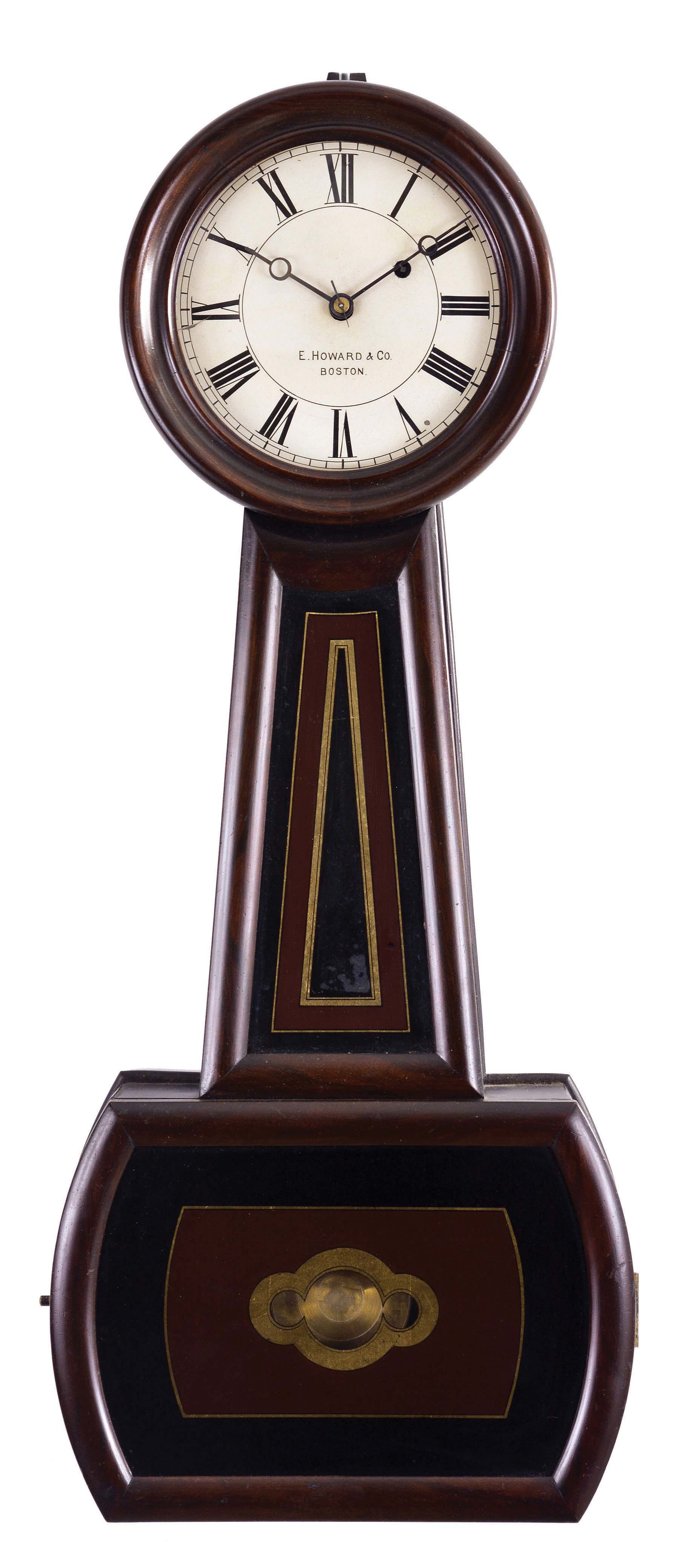 E. Howard &amp; Co., Boston, Mass., "No. 5 Regulator" 8 day, weight driven brass movement banjo timepiece. — Antique Clocks Price Guide