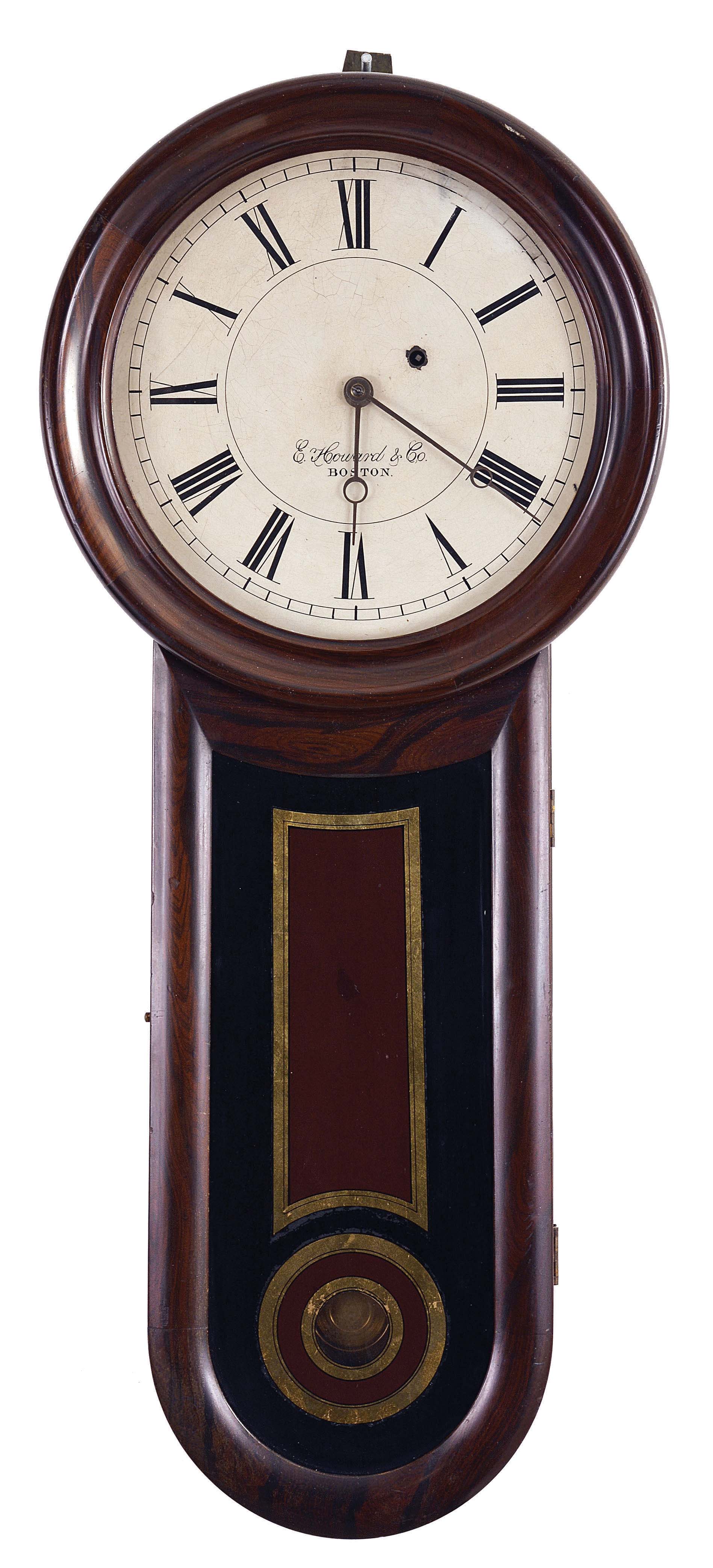 E. Howard &amp; Co., Boston, Mass., "No. 11 Regulator" or Keyhole wall clock, 8 day, weight driven, brass movement wall timepiece. Case is stamped no. 4. — Antique Clocks Price Guide
