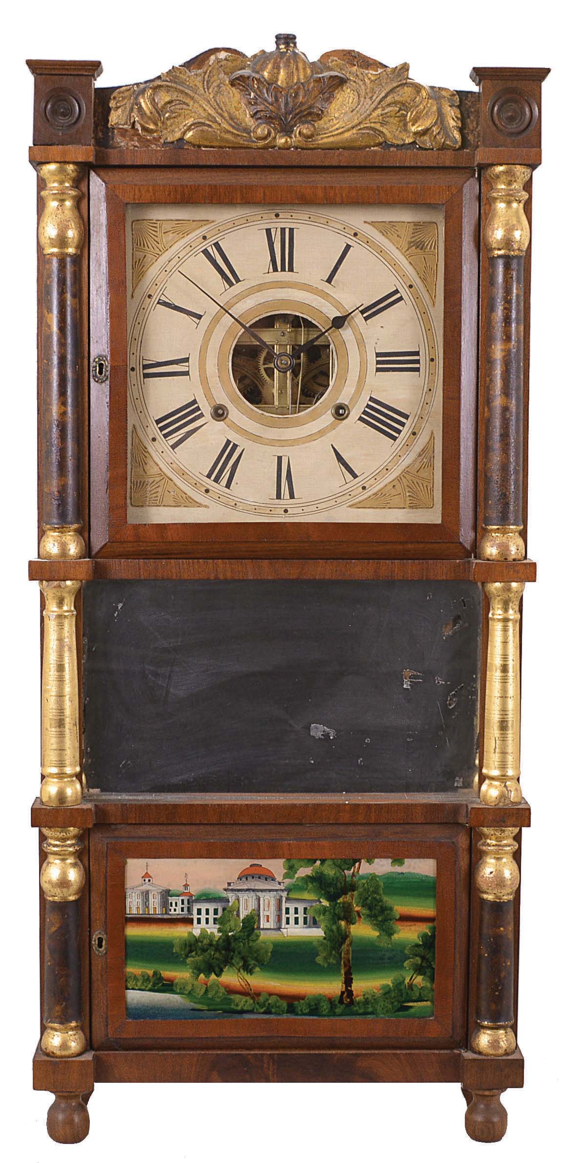 Birge, Mallory &amp; Co., Bristol, Conn., 8 day, time and strike, weight brass movement triple decker shelf clock. — Antique Clocks Price Guide