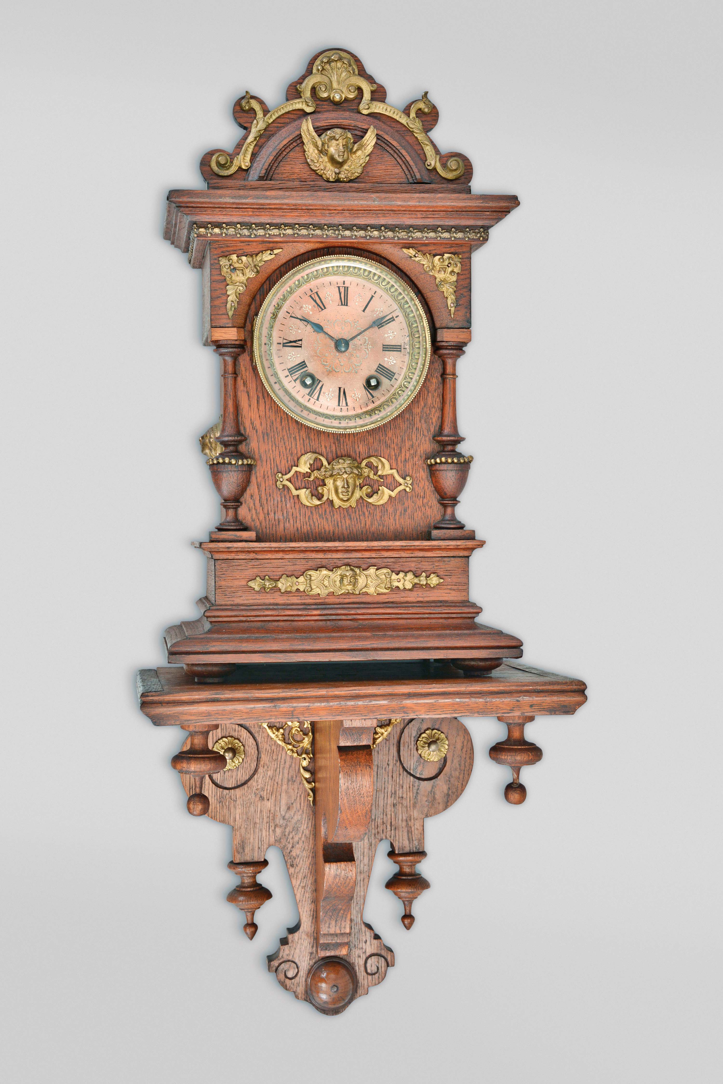 Germany, Lenzkirch, 8 day, time and strike, spring brass movement bracket clock with shelf. Serial No. 769696. — Antique Clocks Price Guide