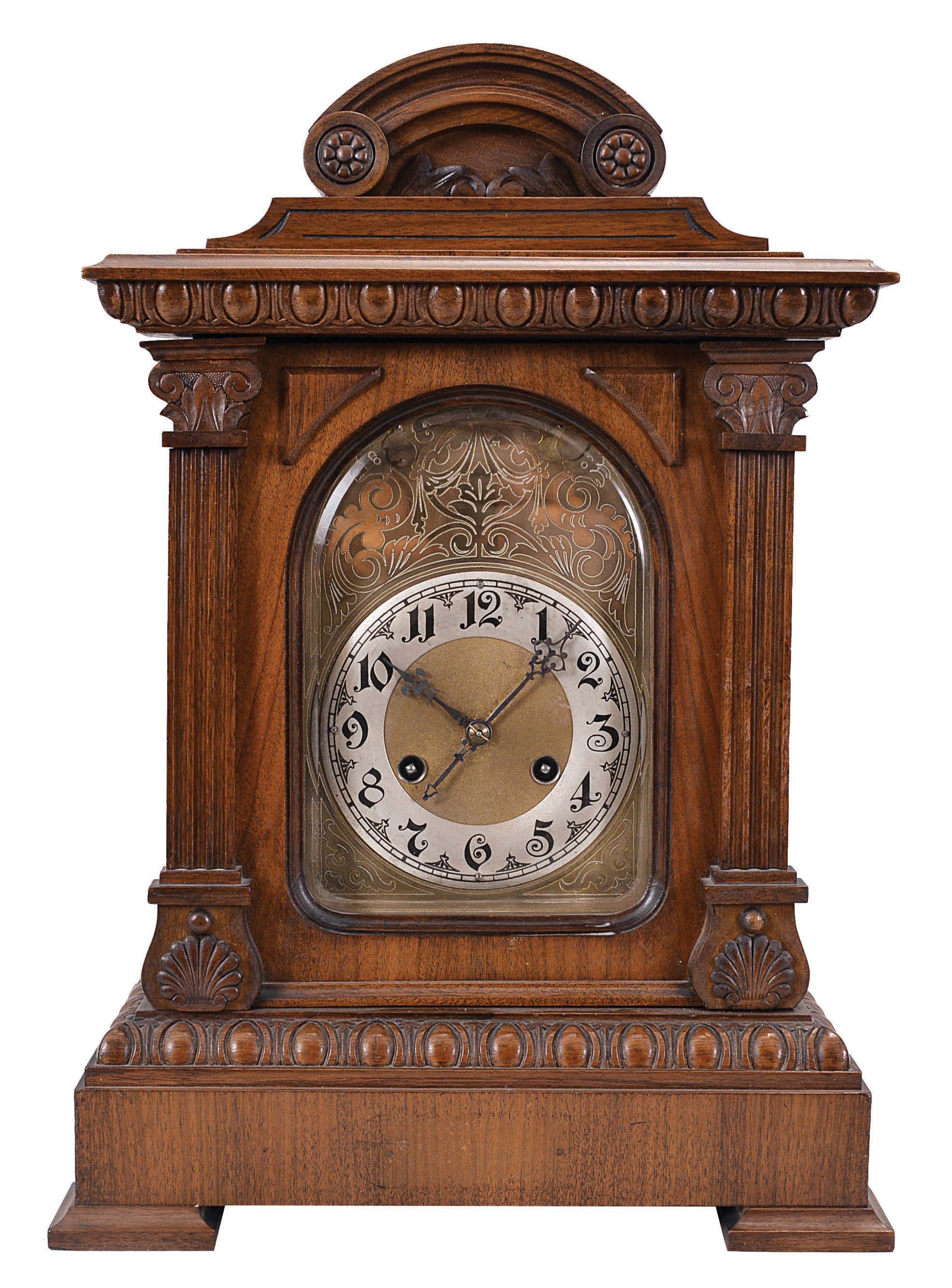 Germany, Junghans, 8 day, time and strike, spring brass Westminster chime movement mantel clock. — Antique Clocks Price Guide
