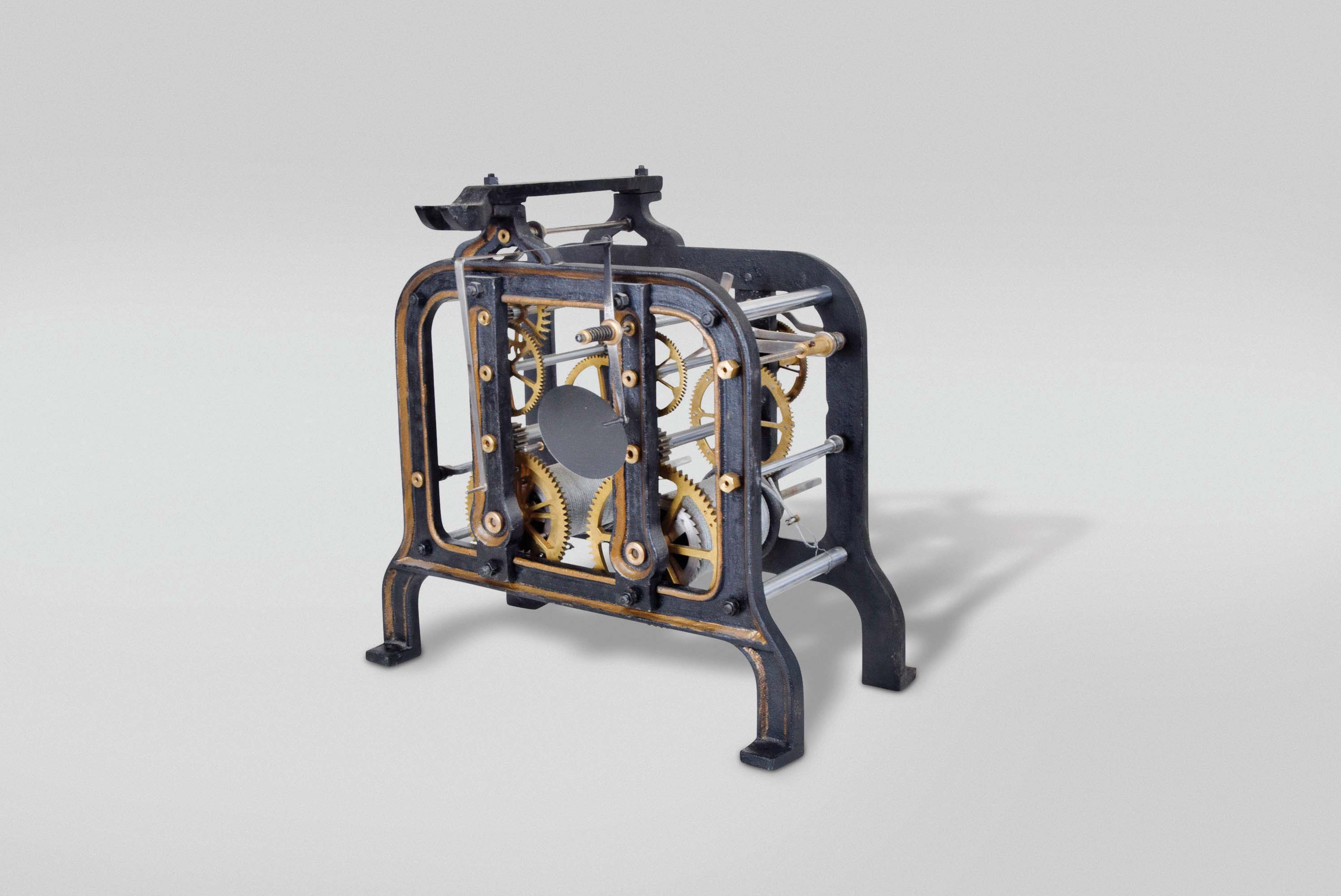 J.F. Weule, Bockenem, Germany, tower or street clock, time and strike, weight driven movement with an anchor escapement in a painted cast iron frame, signed by maker and dated 1909 — Antique Clocks Price Guide