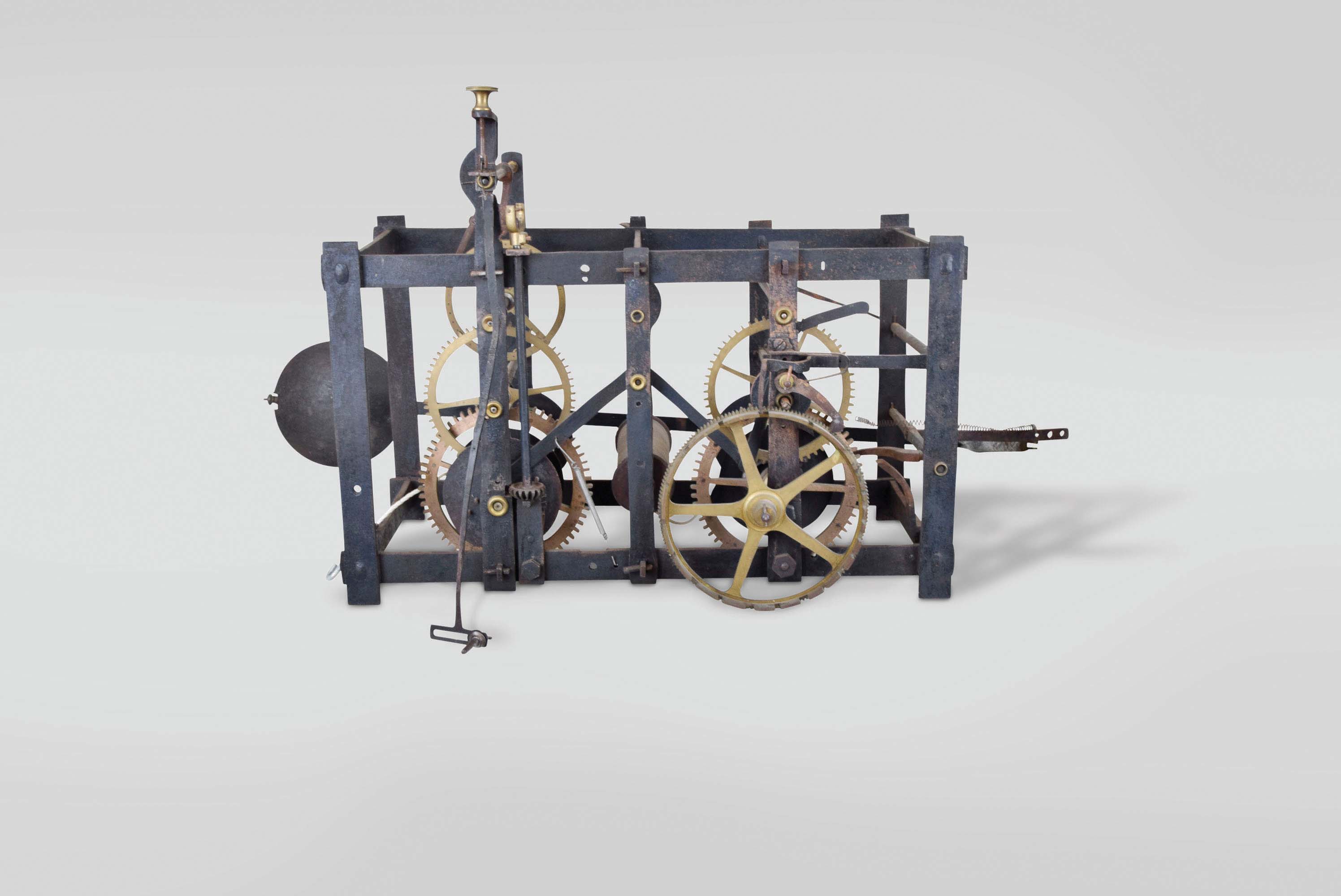 Tower clock, birdcage model of the late 18th century, time and strike, weight driven movement with pinwheel escapement in a cast iron frame — Antique Clocks Price Guide