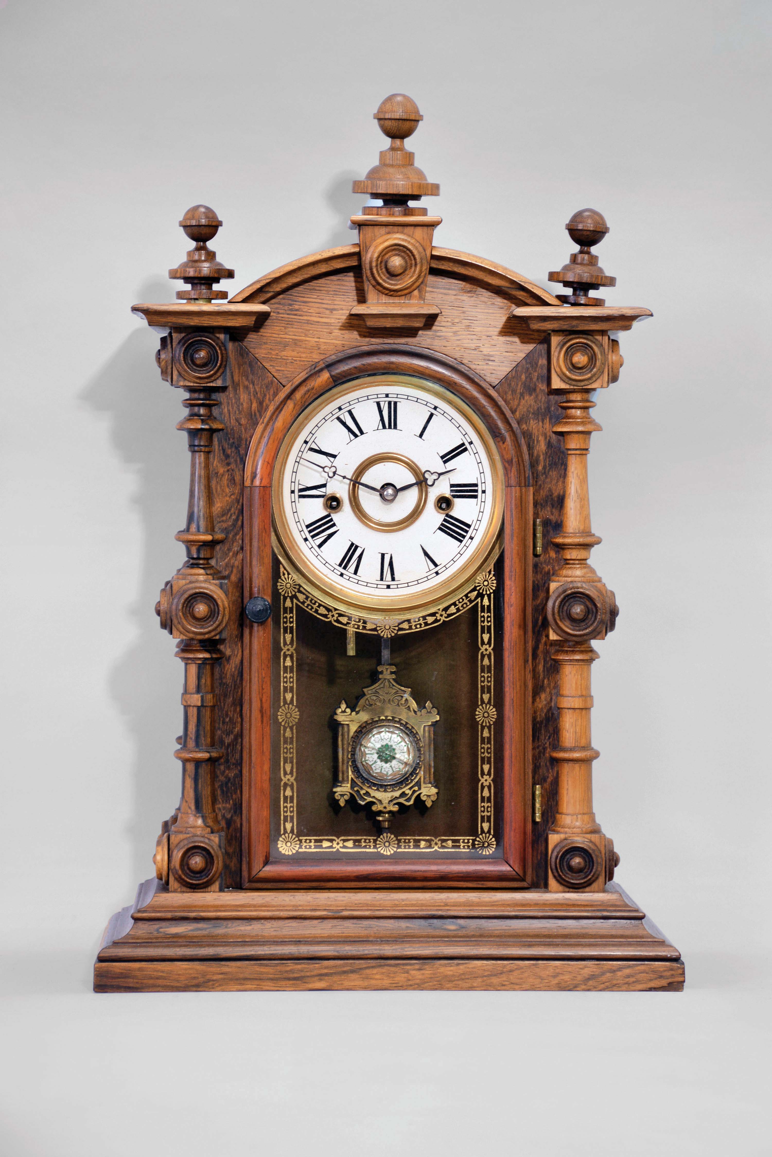 Welch, Spring &amp; Co., Forestville, Conn., "Patti V.P. No. 1", 8 day, time and strike, spring driven brass Patti movement shelf clock. — Antique Clocks Price Guide